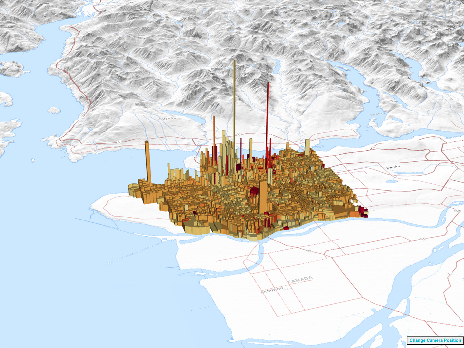 GeoJSONのデータをインタラクティブに取得し、リアルタイムに3次元可視化してグラフ化をしているサンプル